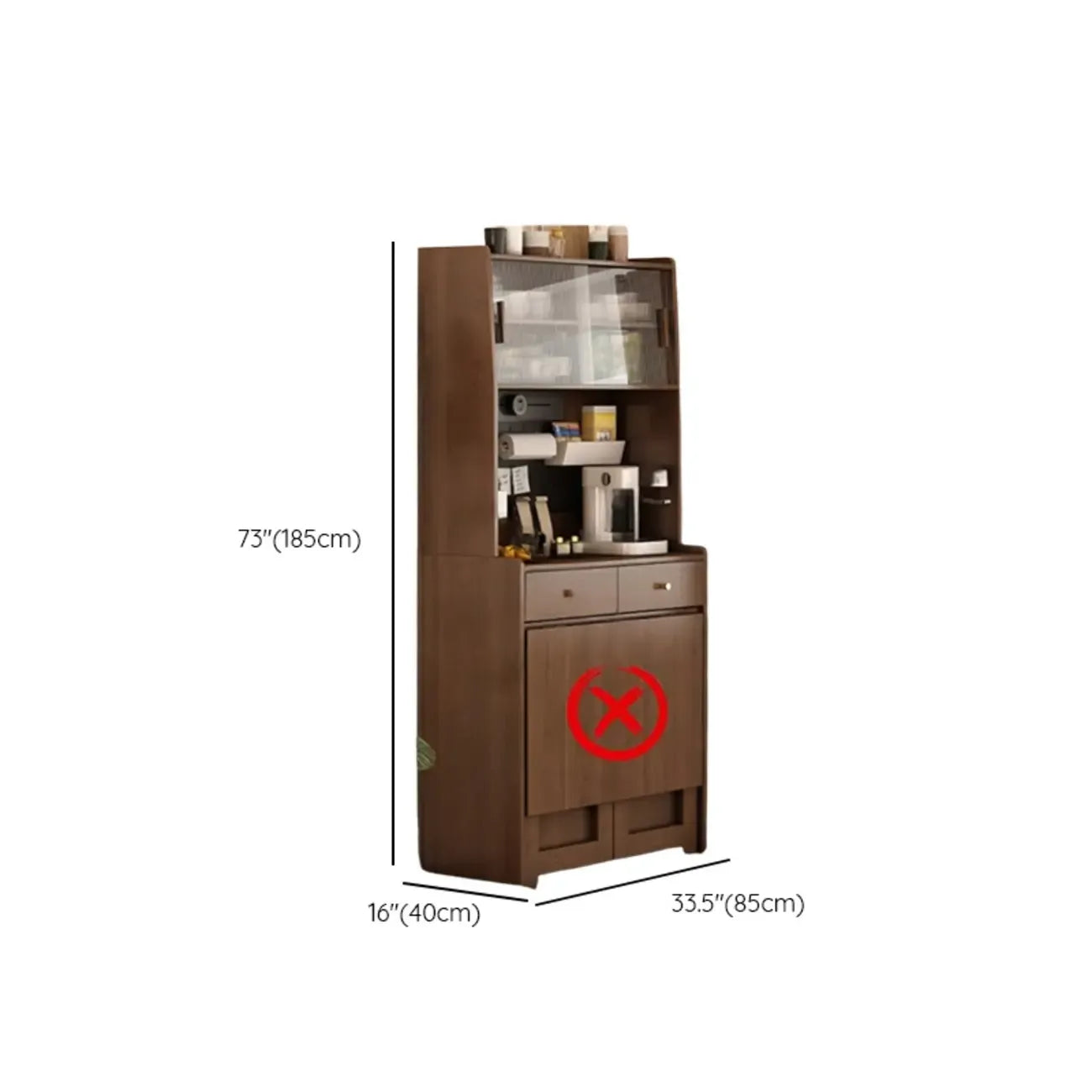 Space-Saving Brown 2-Drawer Wood Buffet Table Sliding Doors