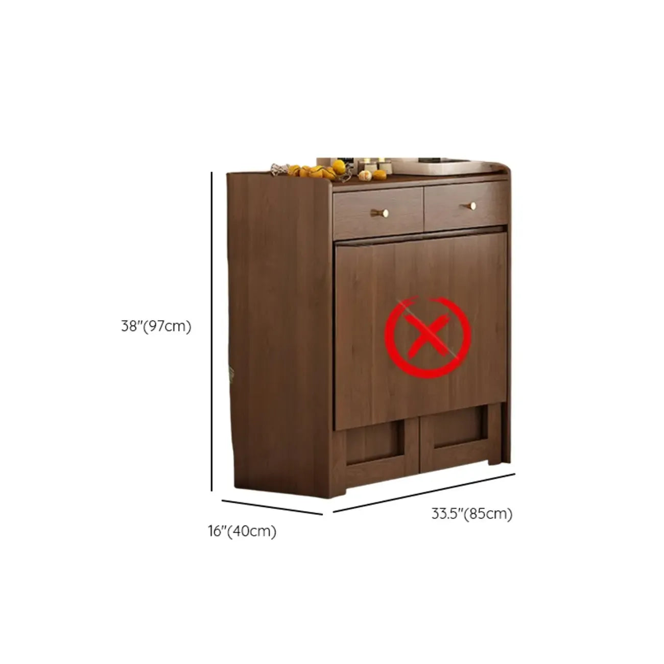 Space-Saving Brown 2-Drawer Wood Buffet Table Sliding Doors