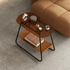 Brown Glass Top Oval Metal Frame Storage Side Table