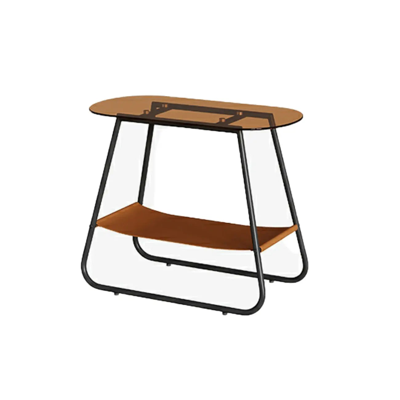 Brown Glass Top Oval Metal Frame Storage Side Table