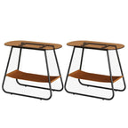 Brown Glass Top Oval Metal Frame Storage Side Table