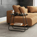 Brown Glass Top Oval Metal Frame Storage Side Table