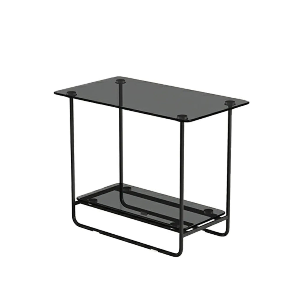 Brown Glass Top Oval Metal Frame Storage Side Table