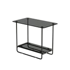 Brown Glass Top Oval Metal Frame Storage Side Table