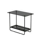 Brown Glass Top Oval Metal Frame Storage Side Table