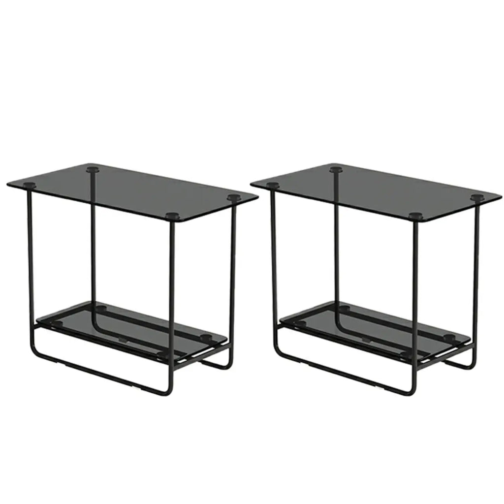 Brown Glass Top Oval Metal Frame Storage Side Table