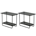 Brown Glass Top Oval Metal Frame Storage Side Table