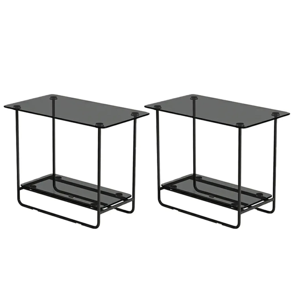 Brown Glass Top Oval Metal Frame Storage Side Table