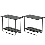 Brown Glass Top Oval Metal Frame Storage Side Table