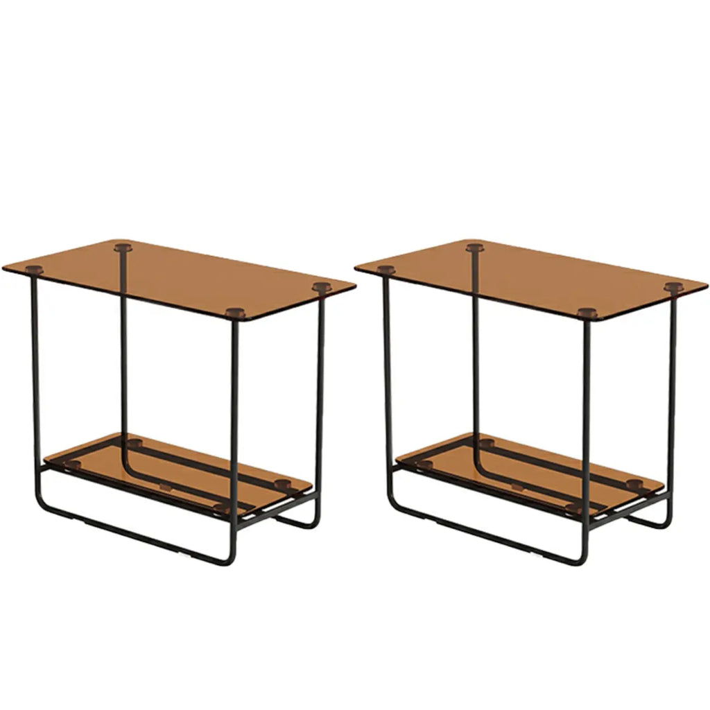 Brown Glass Top Oval Metal Frame Storage Side Table