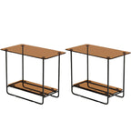 Brown Glass Top Oval Metal Frame Storage Side Table