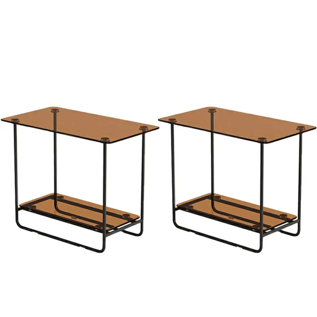 Brown Glass Top Oval Metal Frame Storage Side Table
