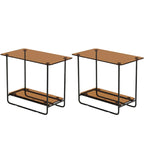 Brown Glass Top Oval Metal Frame Storage Side Table