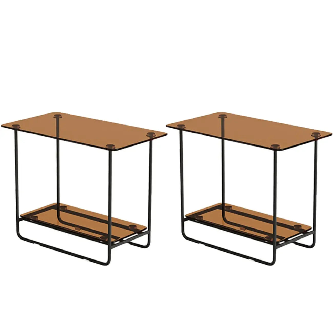 Brown Glass Top Oval Metal Frame Storage Side Table