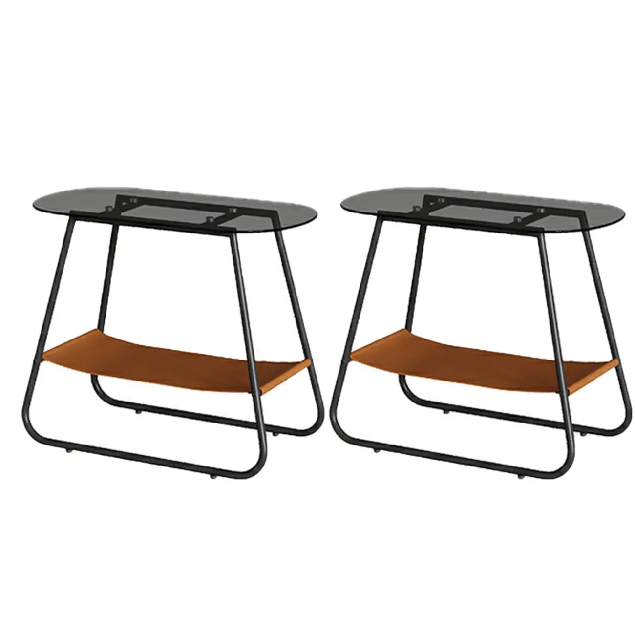 Brown Glass Top Oval Metal Frame Storage Side Table
