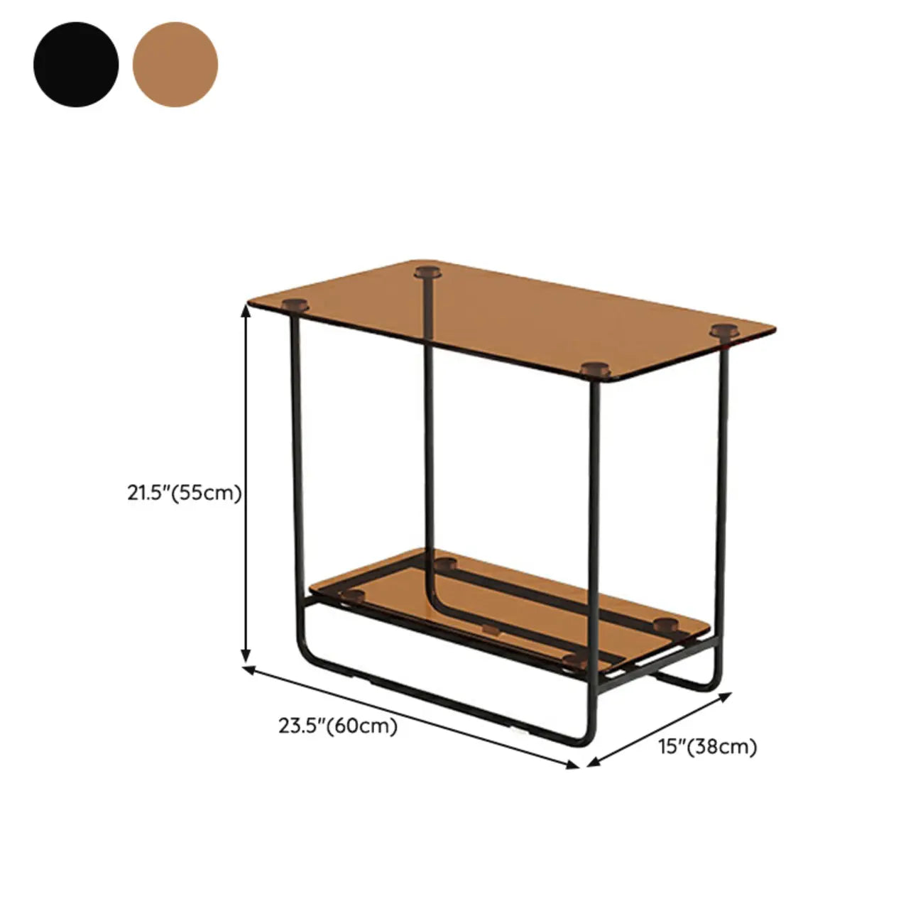 Brown Glass Top Oval Metal Frame Storage Side Table