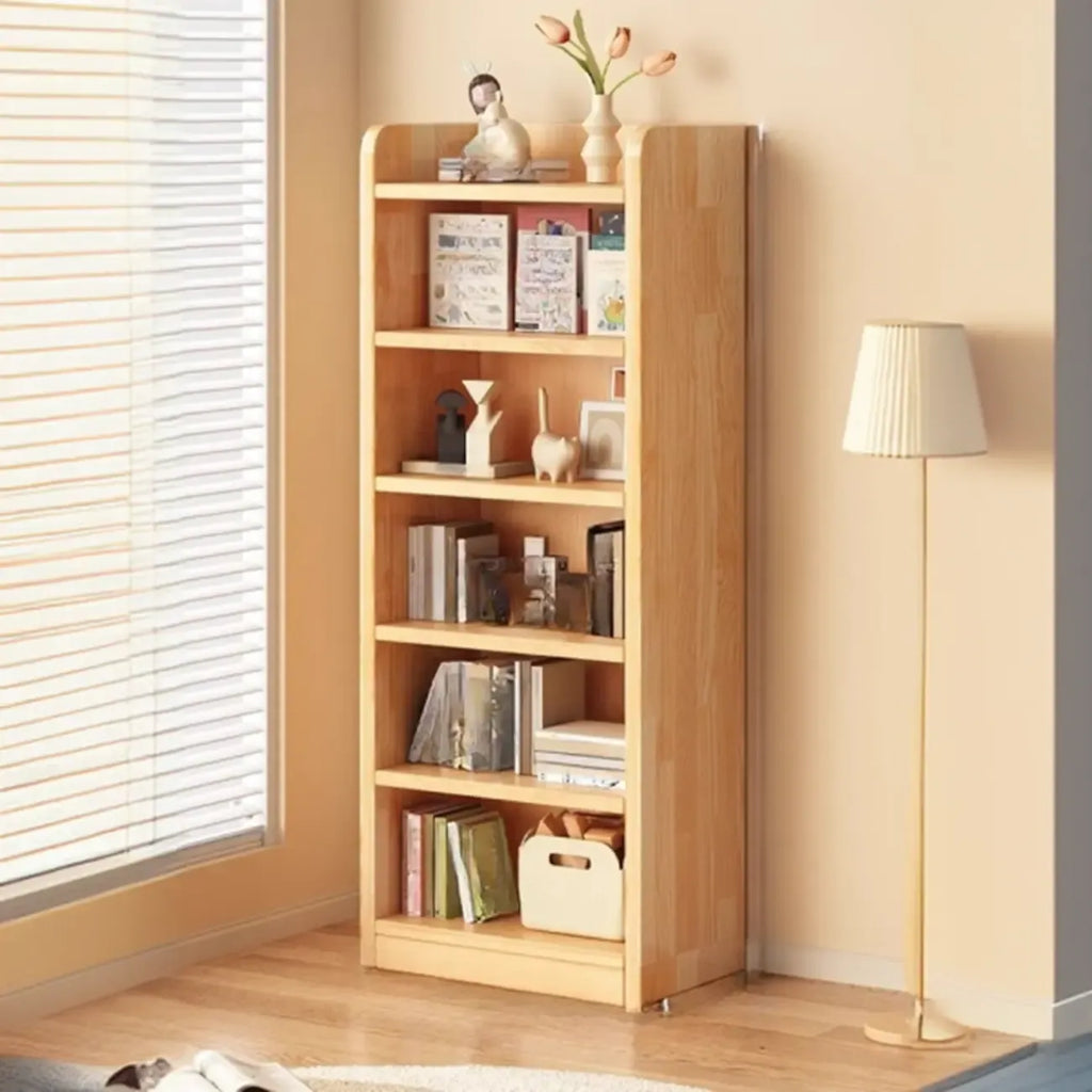 Durable Brown Wooden Vertical Open Storage 5-Shelf Bookcase