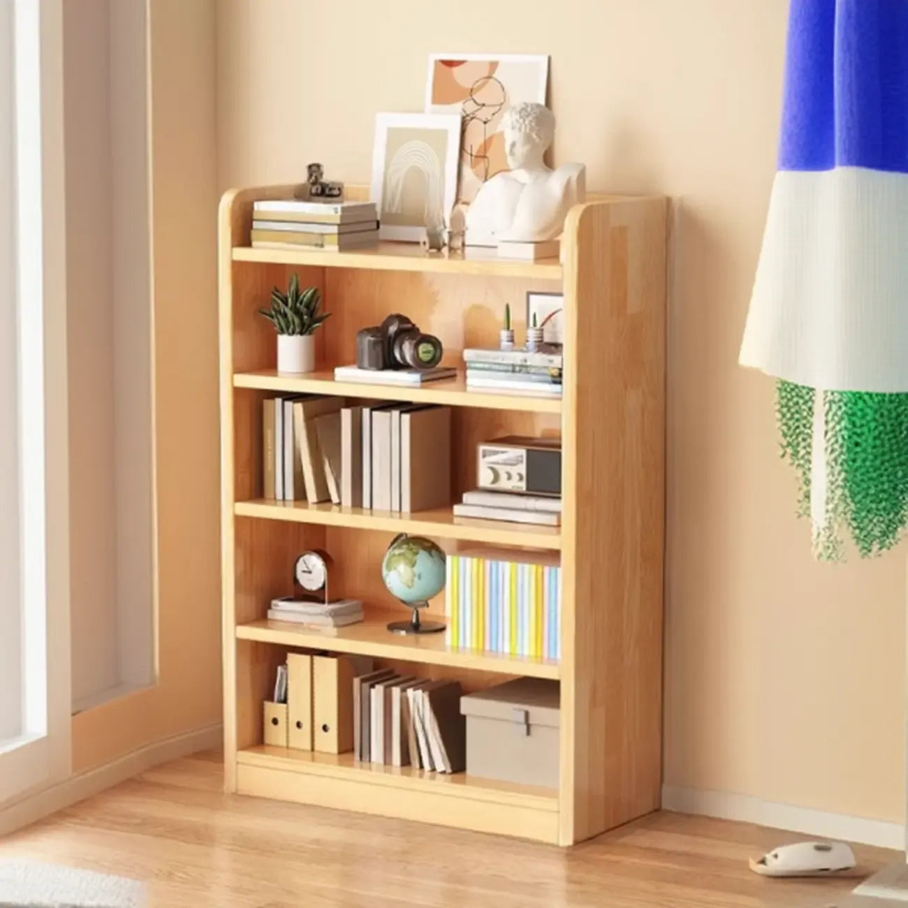 Durable Brown Wooden Vertical Open Storage 5-Shelf Bookcase