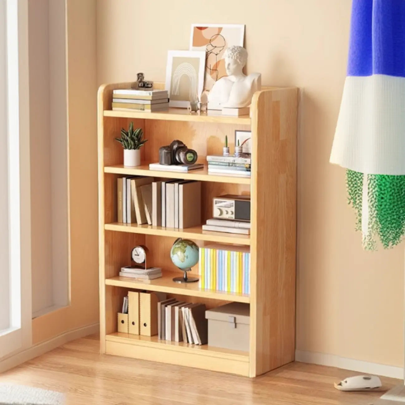 Durable Brown Wooden Vertical Open Storage 5-Shelf Bookcase
