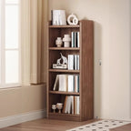 Durable Brown Wooden Vertical Open Storage 5-Shelf Bookcase