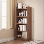 Durable Brown Wooden Vertical Open Storage 5-Shelf Bookcase