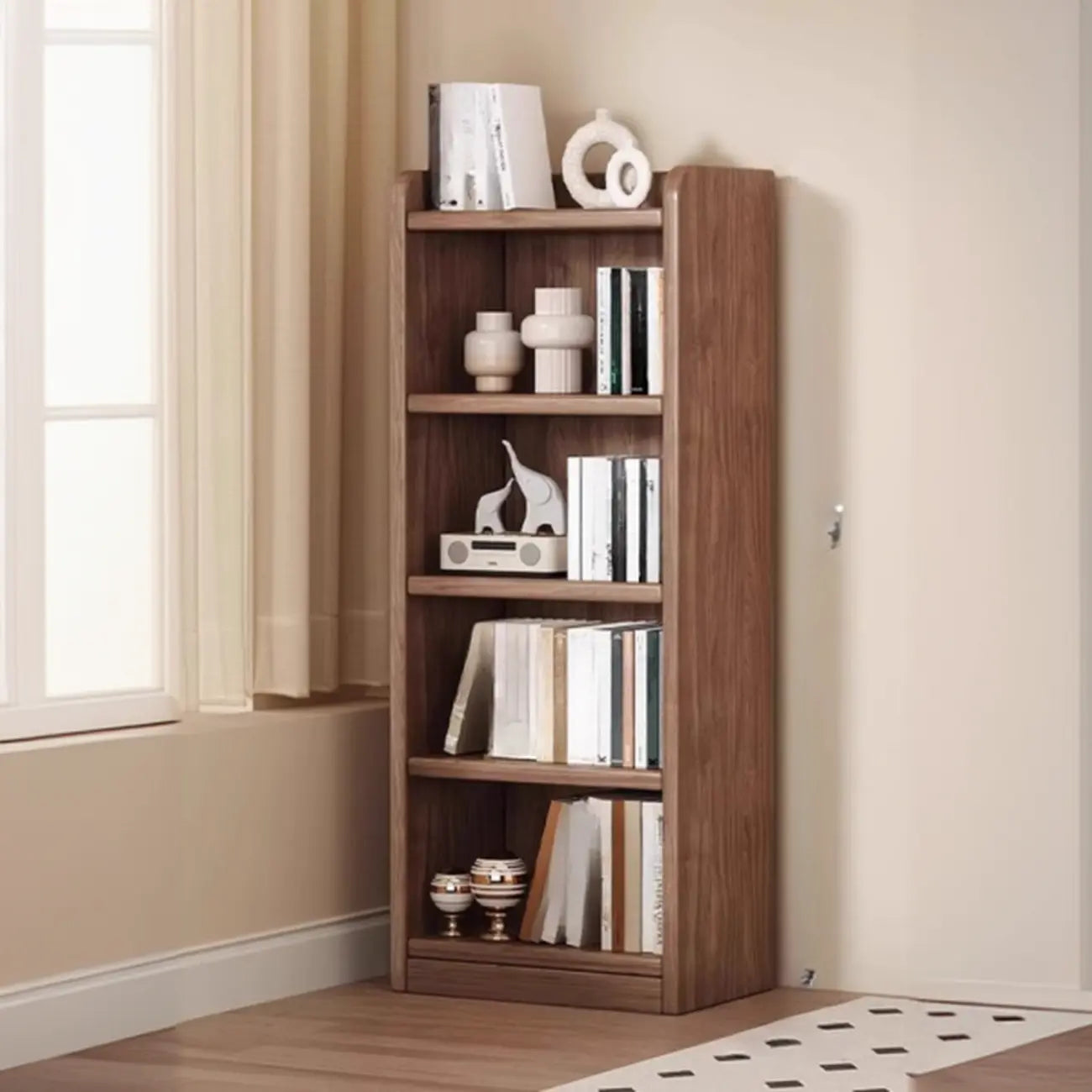 Durable Brown Wooden Vertical Open Storage 5-Shelf Bookcase