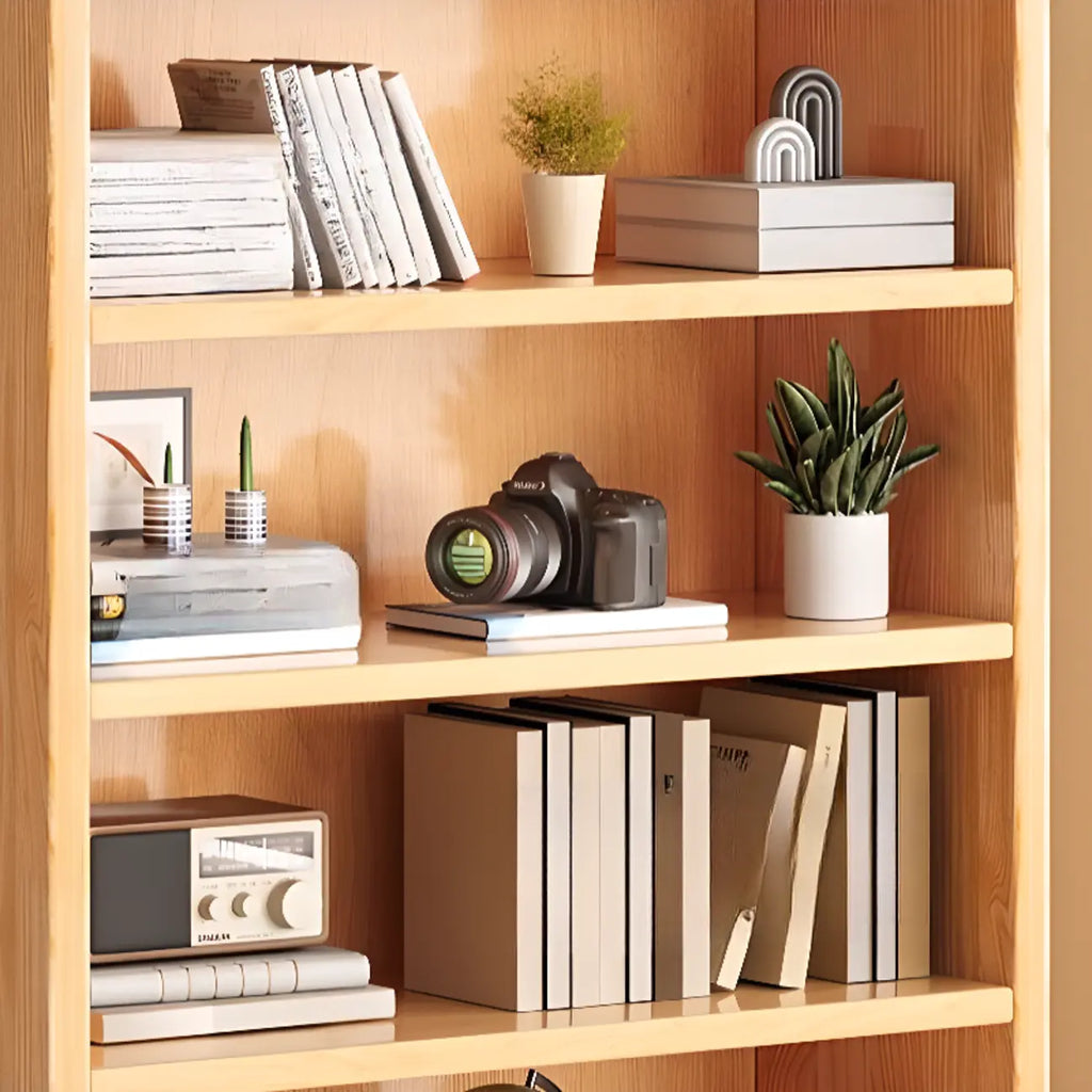 Durable Brown Wooden Vertical Open Storage 5-Shelf Bookcase