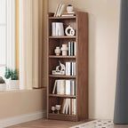 Durable Brown Wooden Vertical Open Storage 5-Shelf Bookcase