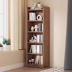 Durable Brown Wooden Vertical Open Storage 5-Shelf Bookcase