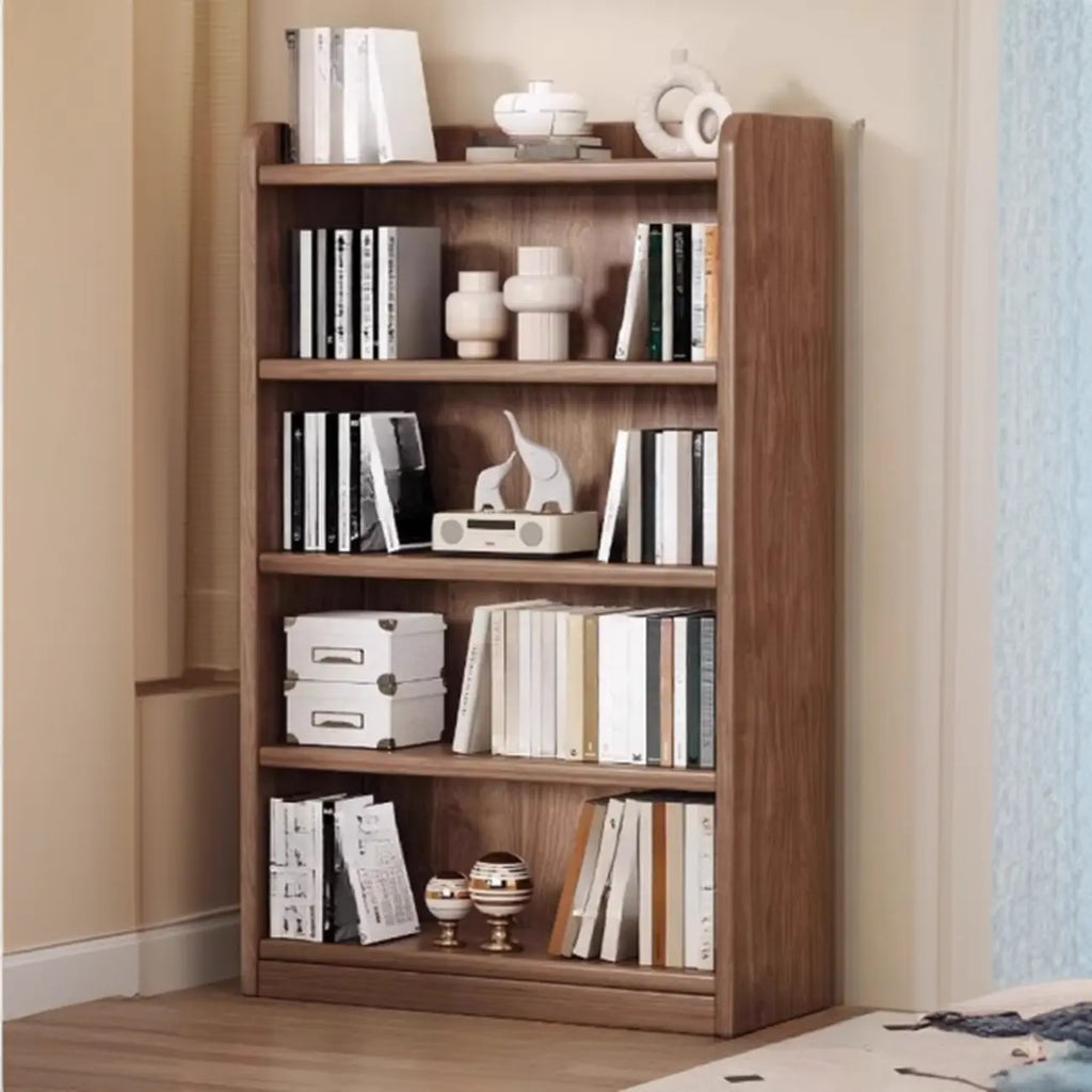 Durable Brown Wooden Vertical Open Storage 5-Shelf Bookcase