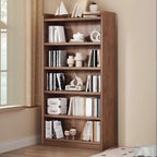 Durable Brown Wooden Vertical Open Storage 5-Shelf Bookcase