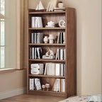 Durable Brown Wooden Vertical Open Storage 5-Shelf Bookcase