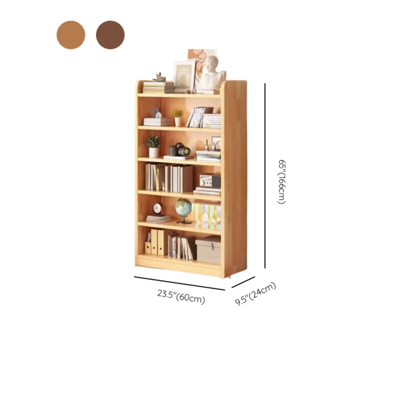 Durable Brown Wooden Vertical Open Storage 5-Shelf Bookcase