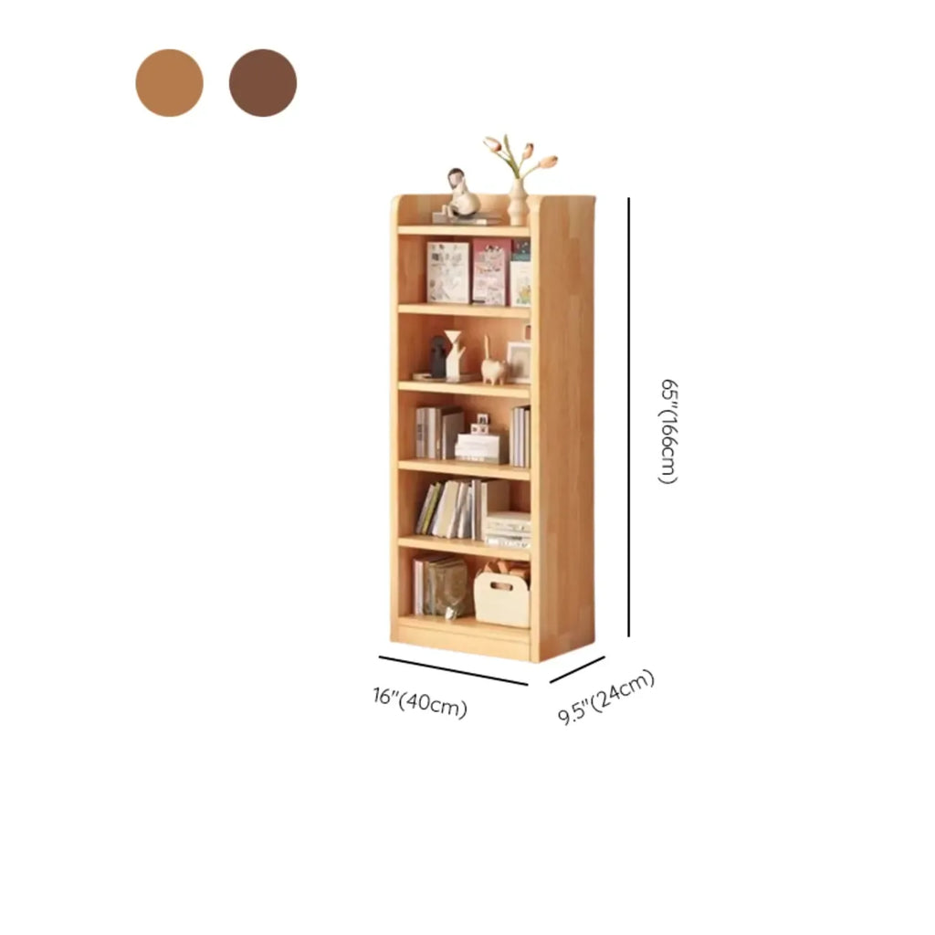 Durable Brown Wooden Vertical Open Storage 5-Shelf Bookcase