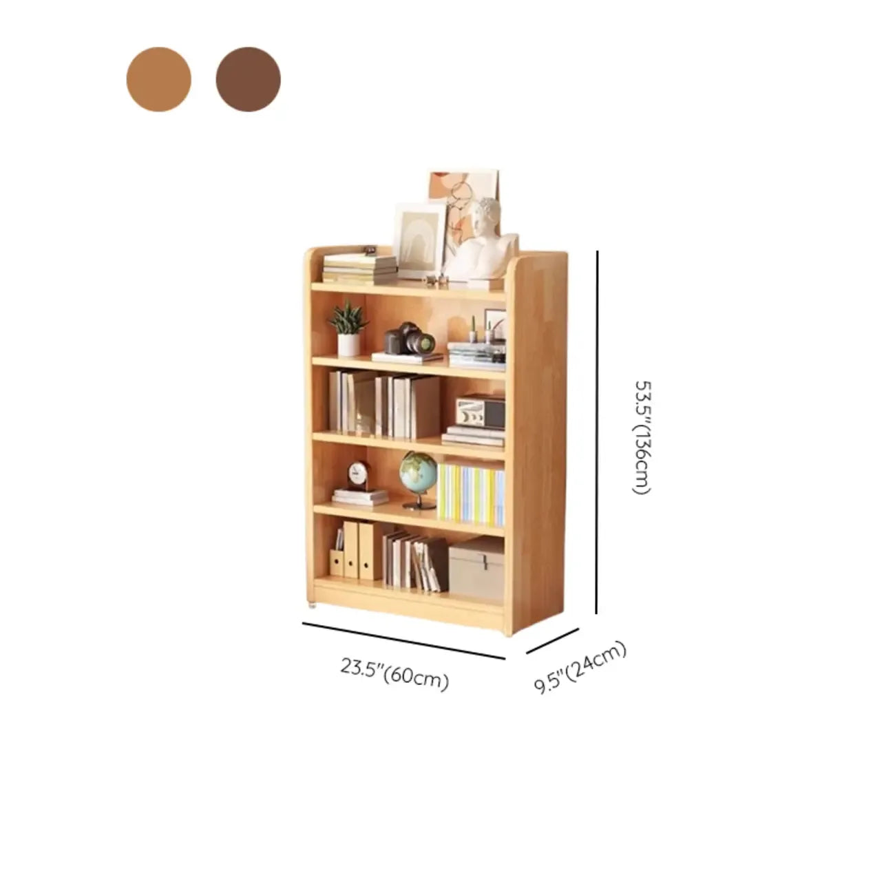 Durable Brown Wooden Vertical Open Storage 5-Shelf Bookcase