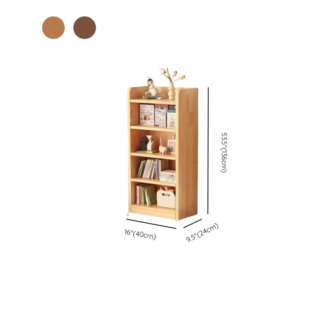 Durable Brown Wooden Vertical Open Storage 5-Shelf Bookcase