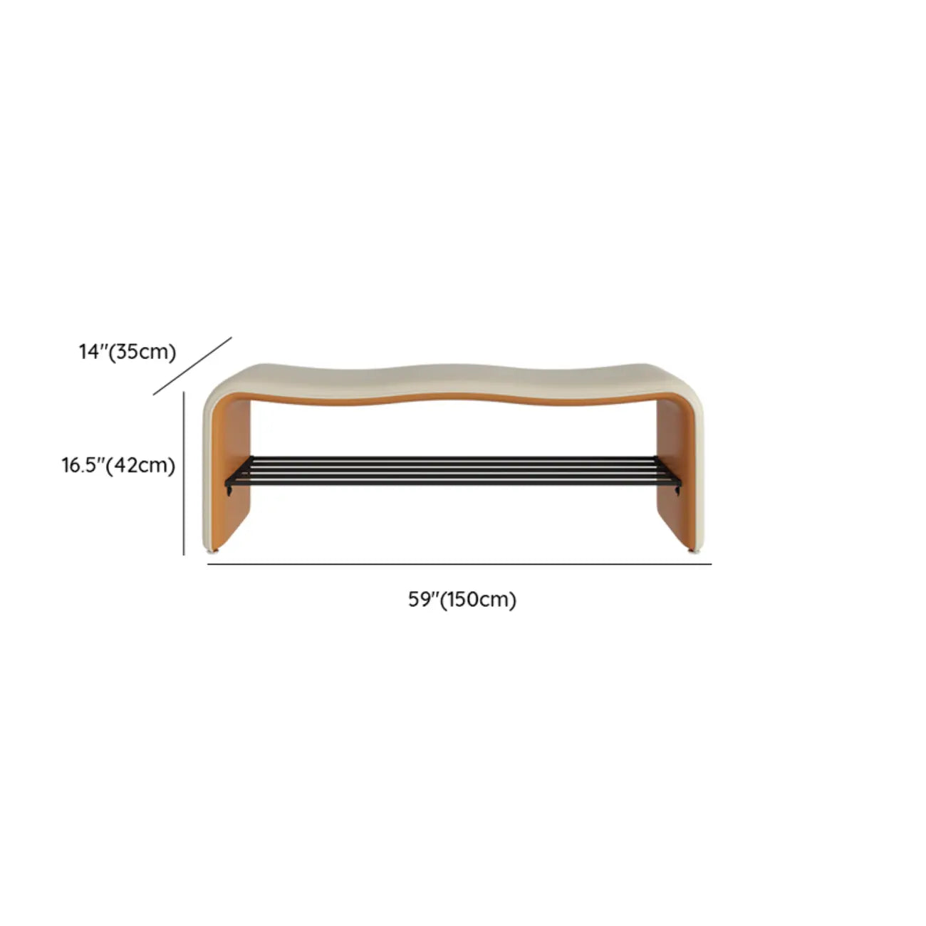 2-Seat Upholstered Metal Solid Color Storage Entryway Bench