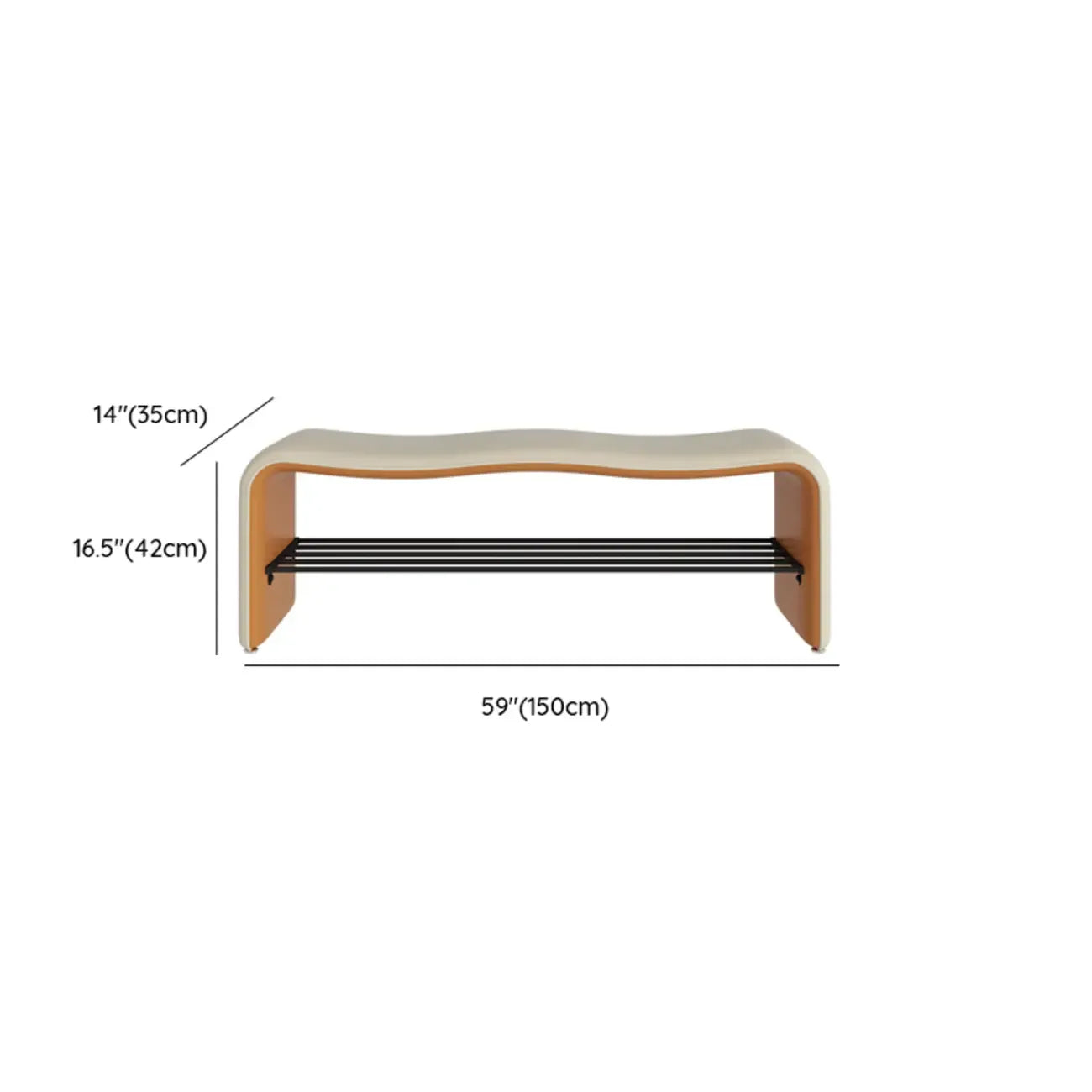 2-Seat Upholstered Metal Solid Color Storage Entryway Bench