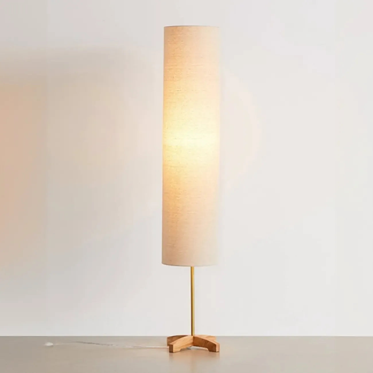 Cylinder Wood Task Floor Lamp in Fabric Shade for Bedroom