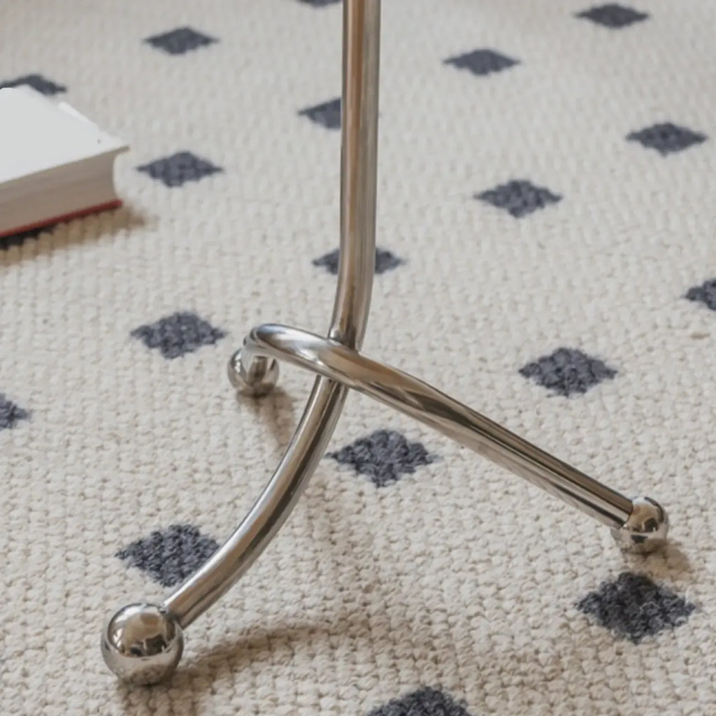 Modern Wood Round Top Triangular Silver Side Table