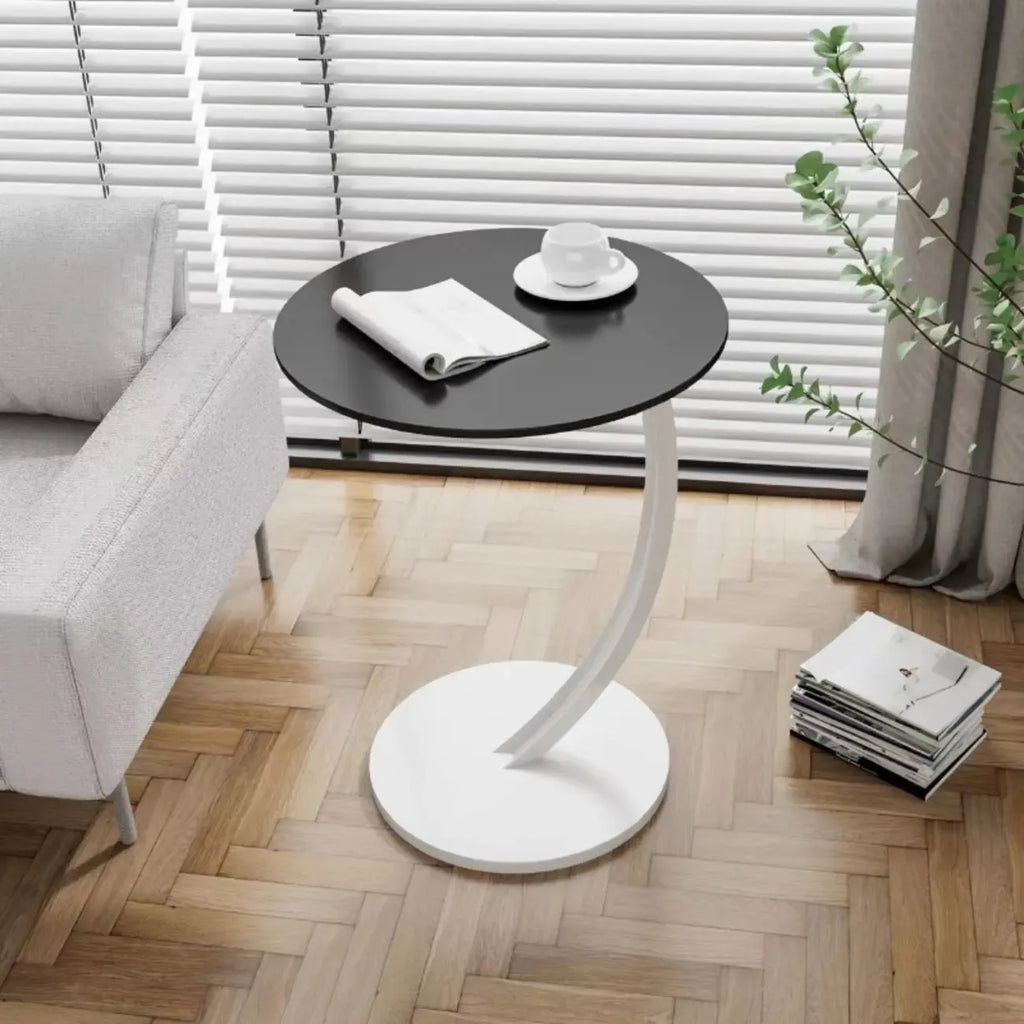 Modern Wood Round Top Triangular Silver Side Table