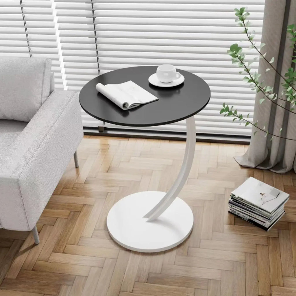 Modern Wood Round Top Triangular Silver Side Table