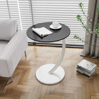 Modern Wood Round Top Triangular Silver Side Table