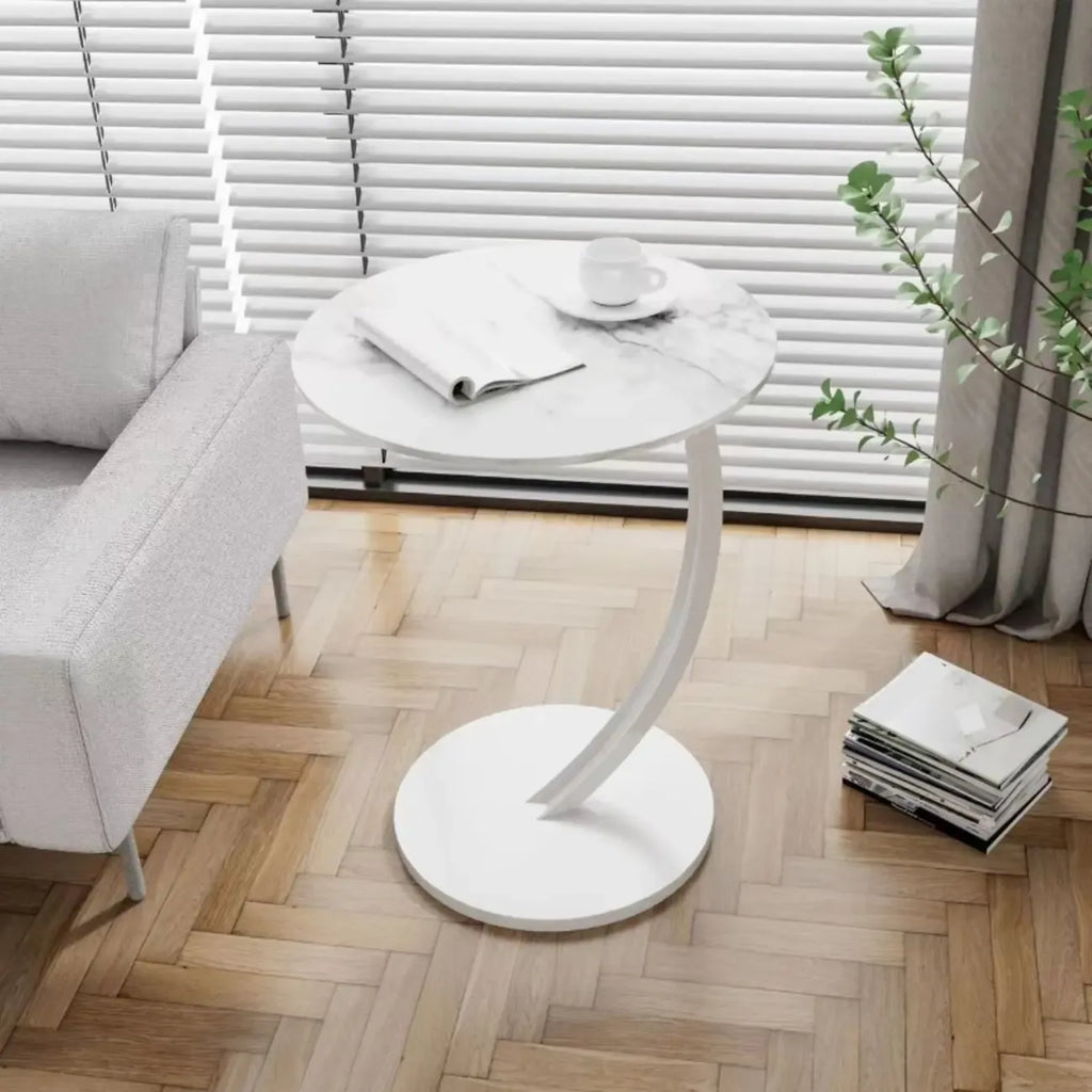 Modern Wood Round Top Triangular Silver Side Table