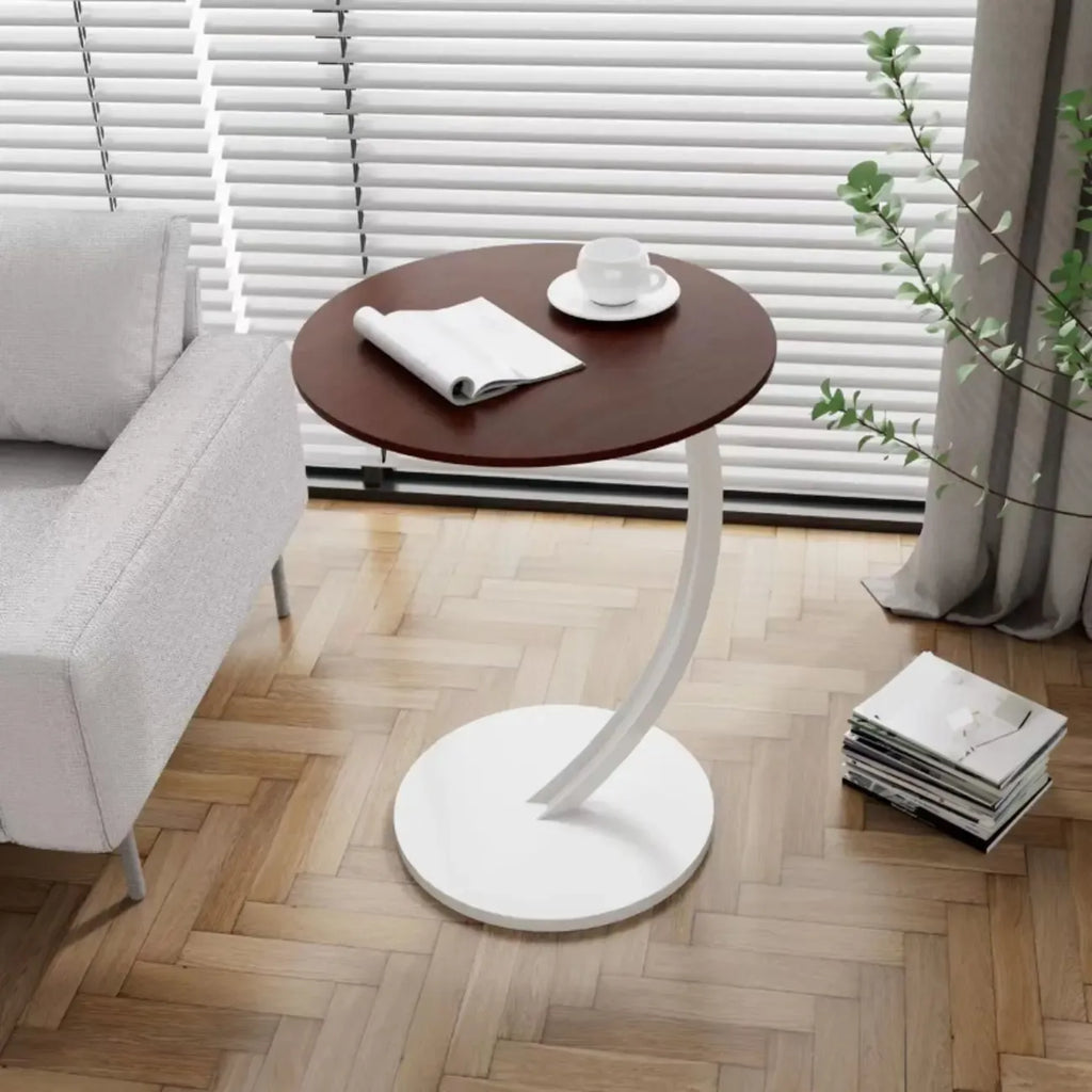 Modern Wood Round Top Triangular Silver Side Table