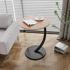 Modern Wood Round Top Triangular Silver Side Table
