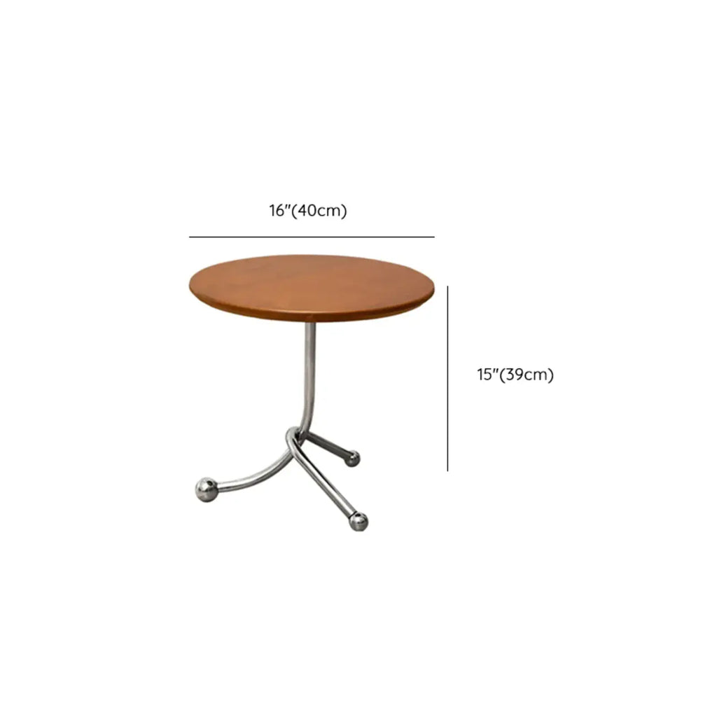 Modern Wood Round Top Triangular Silver Side Table