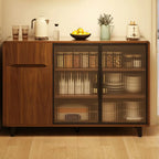 Casual Brown Wood Sideboard with Glass Doors