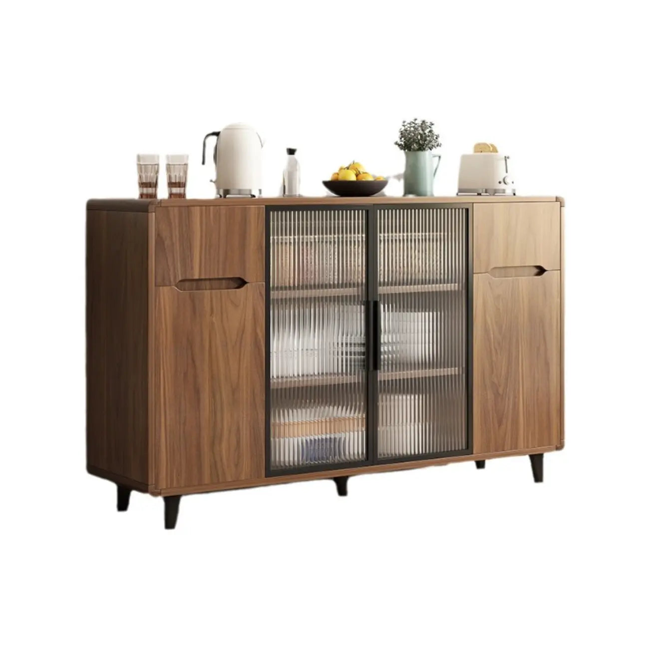 Casual Brown Wood Sideboard with Glass Doors