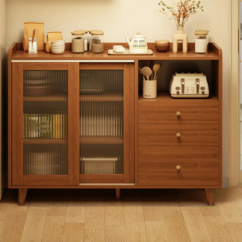 Casual Brown Wood Sideboard with Glass Doors